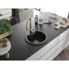 Mexen Diego 1-bowl granite sink with Savita kitchen tap, black/gold metallic - 6512-75-672601-50