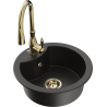 Mexen Diego 1-compartment granite sink with a kitchen mixer tap Savita, Black/Gold metallic - 6512-75-672601-50