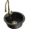 Mexen Diego 1-compartment granite sink with Savita kitchen faucet, black/gold metallic - 6512-75-672601-50