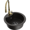 Mexen Diego 1-Bowl Granite Sink with Kitchen Faucet Savita, Black/Gold Metallic - 6512-75-672601-50-B