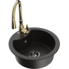Mexen Diego granite sink 1-bowl with kitchen faucet Savita, black/gold metallic - 6512-75-672601-50-B