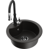 Mexen Diego granite sink 1-bowl with Savita kitchen tap, black/gold metallic - 6512-75-672601-70-B