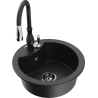 Mexen Diego single-bowl granite sink with Savita kitchen faucet, black/golden metallic - 6512-75-672601-70-B