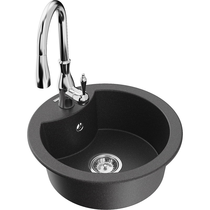 Mexen Diego 1-bowl granite sink with Savita kitchen faucet, black speckled - 6512-76-672601-00