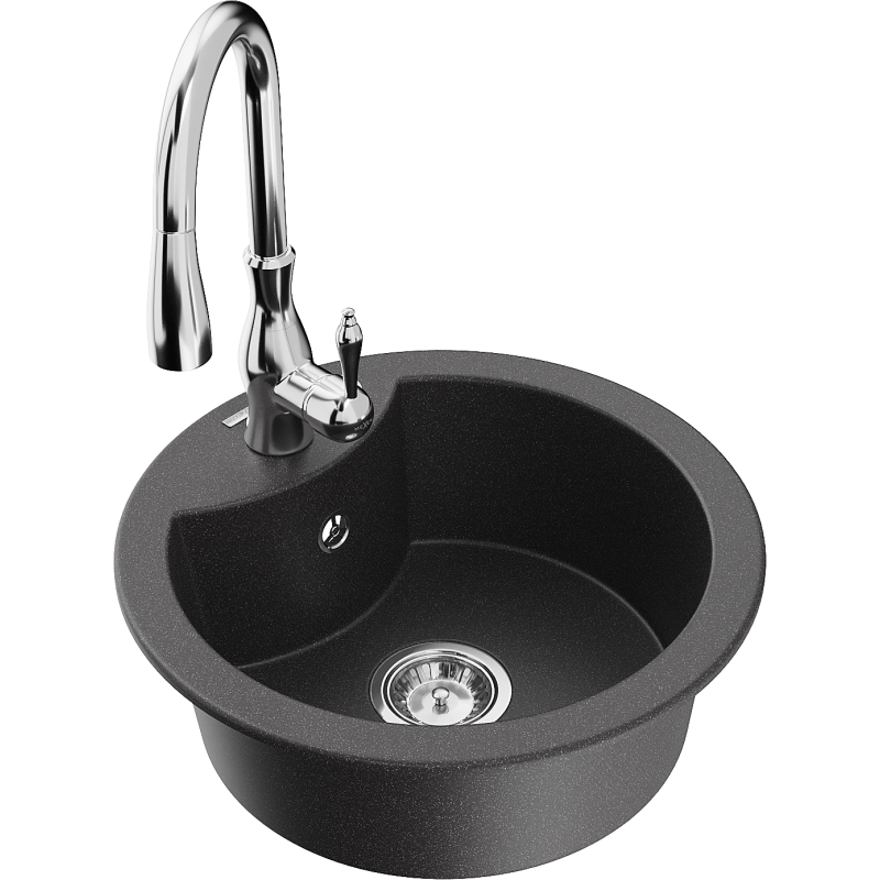 Mexen Diego 1-bowl granite sink with Savita kitchen tap, black speckled - 6512-76-672601-00