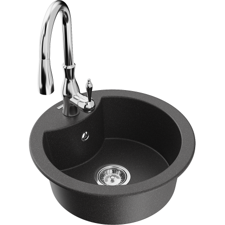 Mexen Diego 1-bowl granite kitchen sink with Savita kitchen faucet, speckled black - 6512-76-672601-00