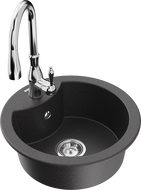Mexen Diego 1-compartment granite sink with a kitchen mixer tap Savita, spotted black - 6512-76-672601-00