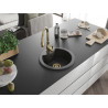 Mexen Diego granite kitchen sink 1-bowl with Savita kitchen faucet, speckled black - 6512-76-672601-50