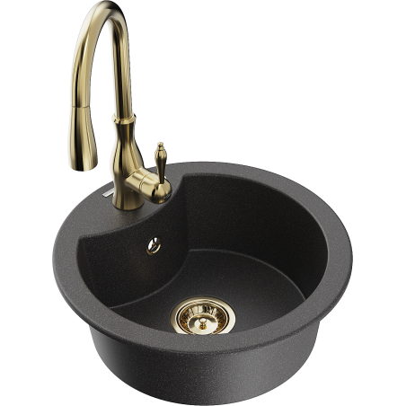 Mexen Diego 1-compartment granite sink with a kitchen mixer tap Savita, spotted black - 6512-76-672601-50
