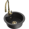 Mexen Diego 1-compartment granite sink with a kitchen mixer tap Savita, spotted black - 6512-76-672601-50