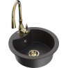 Mexen Diego granite kitchen sink 1-bowl with Savita kitchen faucet, speckled black - 6512-76-672601-50