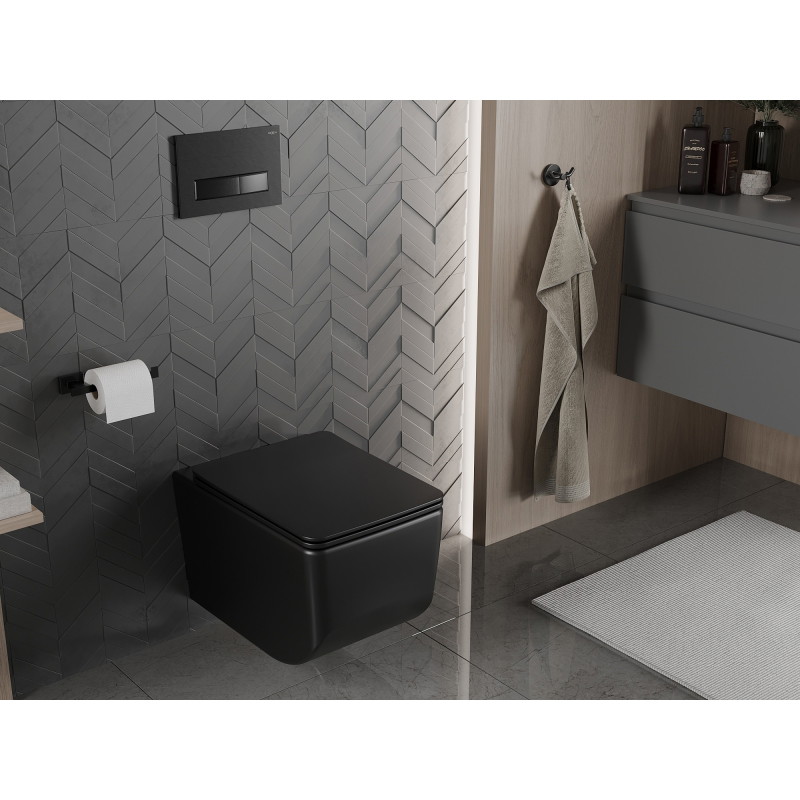 Mexen Vera Rimless WC bowl with slim soft-close seat, duroplast, matte black - 30164070