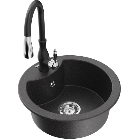 Mexen Diego granite kitchen sink 1-bowl with Savita kitchen faucet, black speckled - 6512-76-672601-70