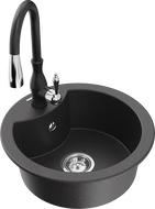 Mexen Diego 1-compartment granite sink with a kitchen mixer tap Savita, spotted black - 6512-76-672601-70