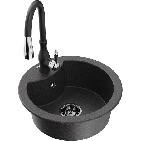 Mexen Diego 1-bowl granite sink with Savita kitchen tap, speckled black - 6512-76-672601-70-B