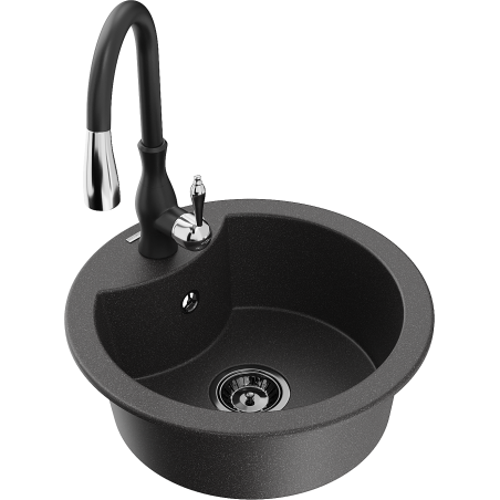 Mexen Diego granite kitchen sink 1-bowl with Savita kitchen faucet, black spotted - 6512-76-672601-70-B