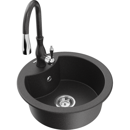 Mexen Diego 1-compartment granite sink with a kitchen mixer tap Savita, spotted black - 6512-76-672601-76