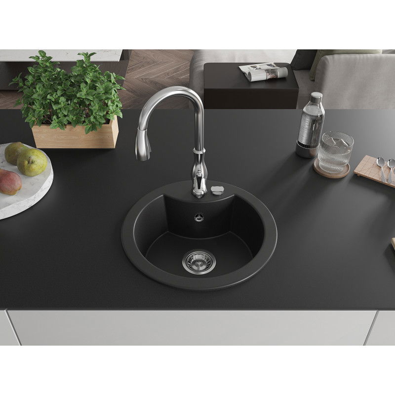 Mexen Diego 1-bowl granite sink with Savita kitchen tap, black - 6512-77-672601-00
