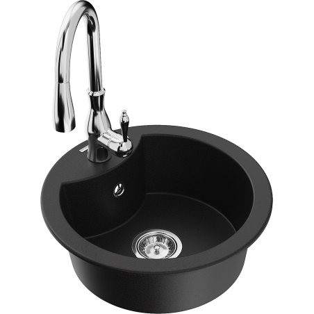 Mexen Diego 1-compartment granite sink with a kitchen mixer tap Savita, Black - 6512-77-672601-00
