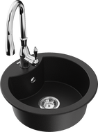 Mexen Diego 1-compartment granite sink with a kitchen mixer tap Savita, Black - 6512-77-672601-00