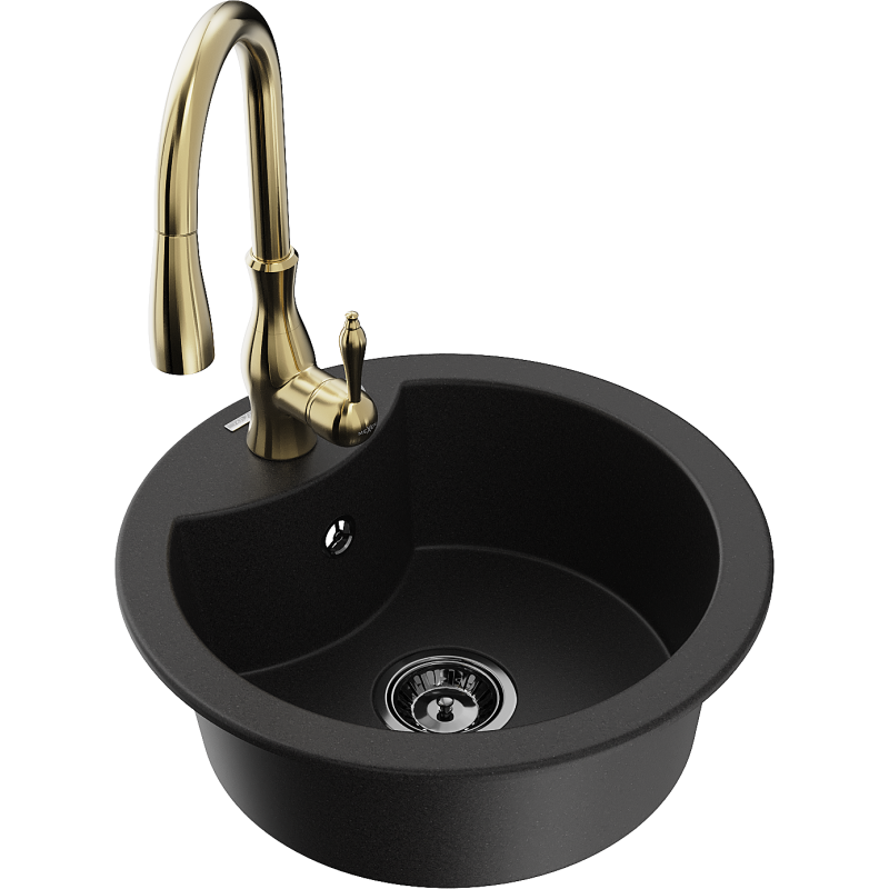 Mexen Diego 1-bowl Granite Sink with Savita Kitchen Mixer Tap, Black - 6512-77-672601-50-B