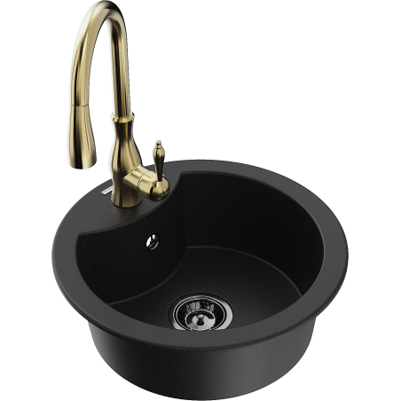 Mexen Diego 1-bowl granite sink with Savita kitchen faucet, black - 6512-77-672601-50-B