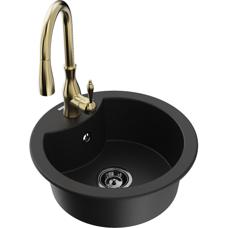 Mexen Diego 1-bowl Granite Sink with Savita Kitchen Mixer Tap, Black - 6512-77-672601-50-B