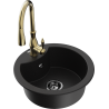 Mexen Diego 1-compartment granite sink with a kitchen mixer tap Savita, Black - 6512-77-672601-50-B