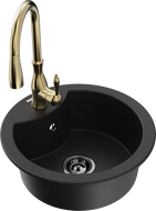 Mexen Diego 1-compartment granite sink with a kitchen mixer tap Savita, Black - 6512-77-672601-50-B