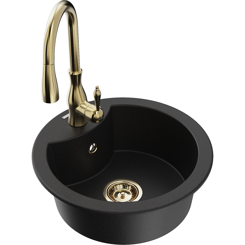 Mexen Diego 1-bowl Granite Sink with Savita Kitchen Tap, Black - 6512-77-672601-50