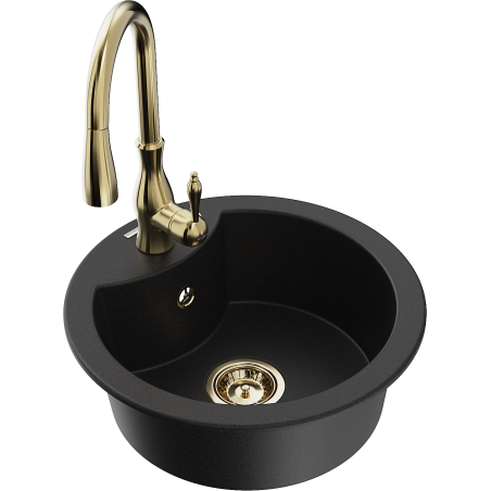 Mexen Diego 1-bowl Granite Sink with Savita Kitchen Tap, Black - 6512-77-672601-50