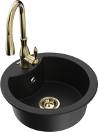 Mexen Diego 1-compartment granite sink with a kitchen mixer tap Savita, Black - 6512-77-672601-50