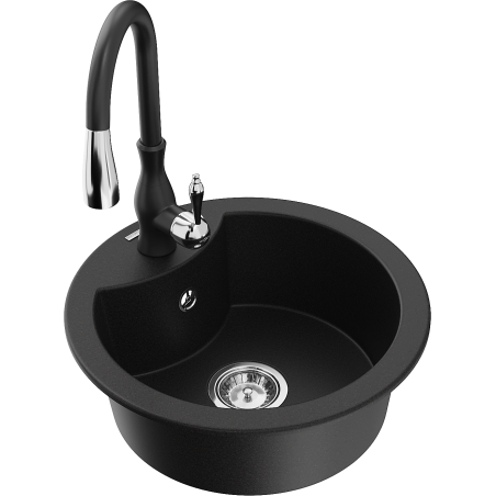 Mexen Diego 1-bowl granite sink with Savita kitchen faucet, black - 6512-77-672601-70