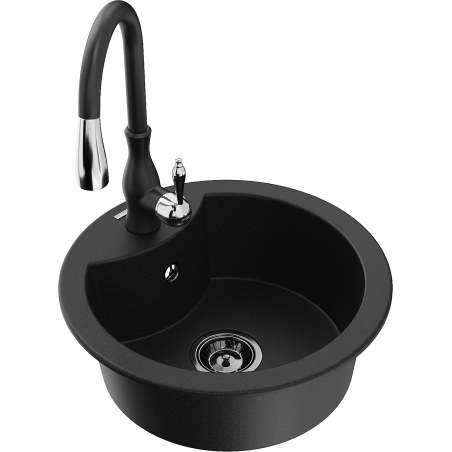 Mexen Diego 1-bowl granite sink with Savita kitchen faucet, black - 6512-77-672601-70-B