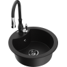 Mexen Diego granite kitchen sink 1-bowl with Savita kitchen faucet, black - 6512-77-672601-70-B