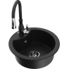 Mexen Diego granite sink single-bowl with Savita kitchen tap, black - 6512-77-672601-70-B