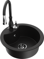 Mexen Diego granite kitchen sink 1-bowl with Savita kitchen faucet, black - 6512-77-672601-70-B