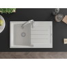 Mexen Bruno 1-bowl granite sink with drainer and Savita kitchen faucet, white - 6513-20-672601-00
