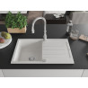 Mexen Bruno 1-bowl granite sink with drainer and Savita kitchen faucet, white - 6513-20-672601-00