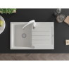 Mexen Bruno granite kitchen sink 1-bowl with drainer and Savita kitchen faucet, white - 6513-20-672601-20