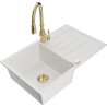 Mexen Bruno 1-compartment granite sink with a drip tray and kitchen mixer tap Savita, White - 6513-20-672601-50