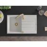 Mexen Bruno granite sink 1-bowl with drainer and Savita kitchen tap, white - 6513-20-672601-50
