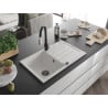 Mexen Bruno 1-bowl granite sink with drainer and Savita kitchen tap, white - 6513-20-672601-70