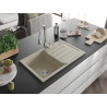 Mexen Bruno granite kitchen sink 1-bowl with drainer and Savita faucet, beige - 6513-69-672601-00