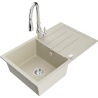 Mexen Bruno granite kitchen sink 1-bowl with drainer and Savita faucet, beige - 6513-69-672601-00