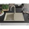 Mexen Bruno 1-bowl granite kitchen sink with drainer and Savita kitchen faucet, beige - 6513-69-672601-69