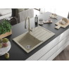 Mexen Bruno 1-bowl granite kitchen sink with drainer and Savita kitchen faucet, beige - 6513-69-672601-69