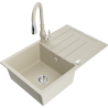 Mexen Bruno 1-bowl granite sink with drainer and Savita kitchen faucet, beige - 6513-69-672601-69