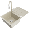 Mexen Bruno 1-compartment granite sink with a drip tray and kitchen mixer tap Savita, Beige - 6513-69-672601-69