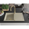 Mexen Bruno granite sink 1-bowl with drainer and Savita kitchen faucet, beige - 6513-69-672601-50